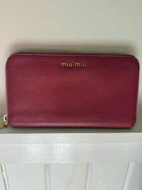 Miu Miu Madras Pink Leather Zip-Around Wallet